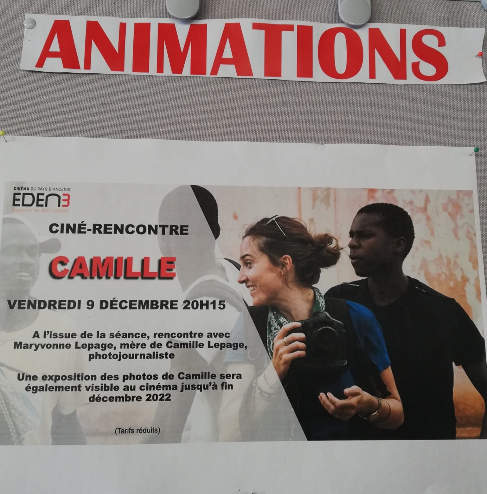 “Pure Colère” exhibition and screening of the film “Camille”  at the EDEN3 cinema in Ancenis